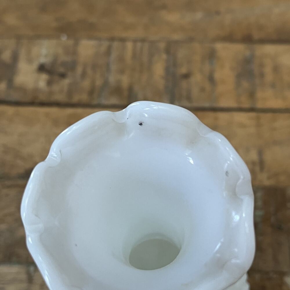 Imperial Milk Glass Bud Vase Embossed Roses Ruffled Scalloped Rim - Picture 11 of 12